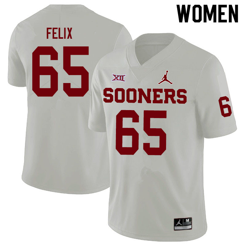 Women #65 Finley Felix Oklahoma Sooners Jordan Brand College Football Jerseys Sale-White - Click Image to Close